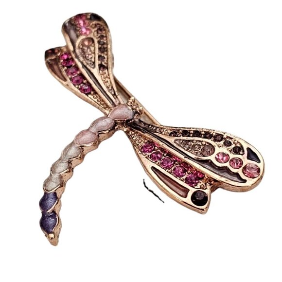 Liz Claiborne Pink Purple Rhinestone Dragonfly Brooch Pin, Signed L309 - Picture 2 of 8